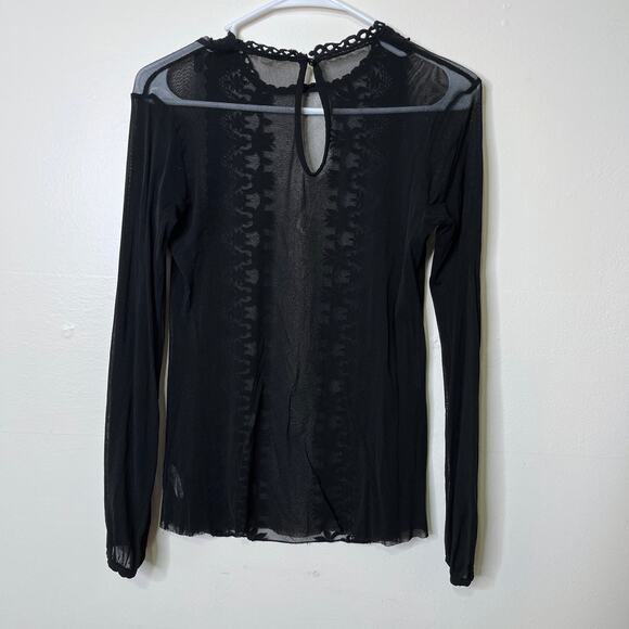 Weston Sheer Lace Mesh Blouse Top Medium Black Long Sleeve Whimsygoth Witchy - Picture 2 of 5